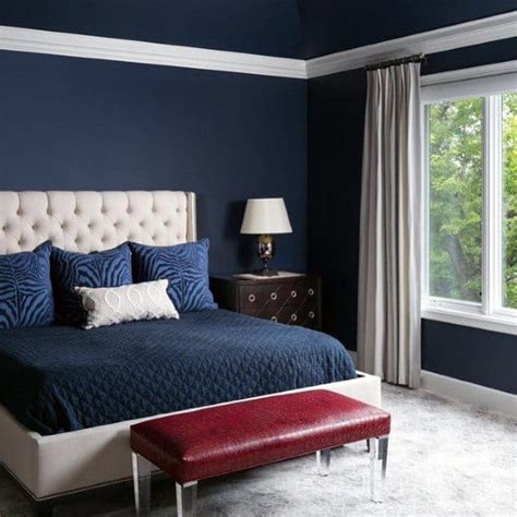 navy feature wall bedroom.